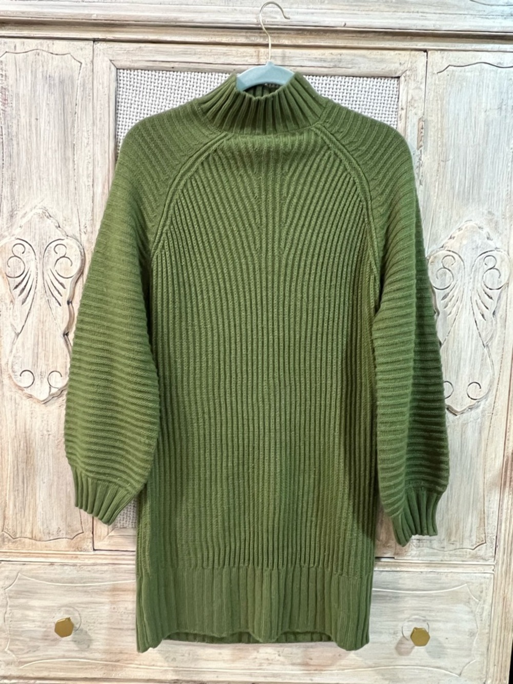 Olive Green Ribbed Turtleneck Sweater - Women